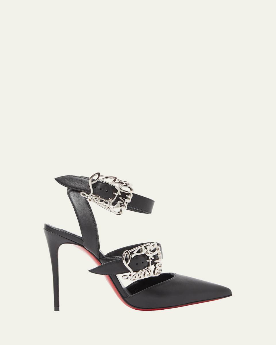Leather Script Buckles Red Sole Pumps